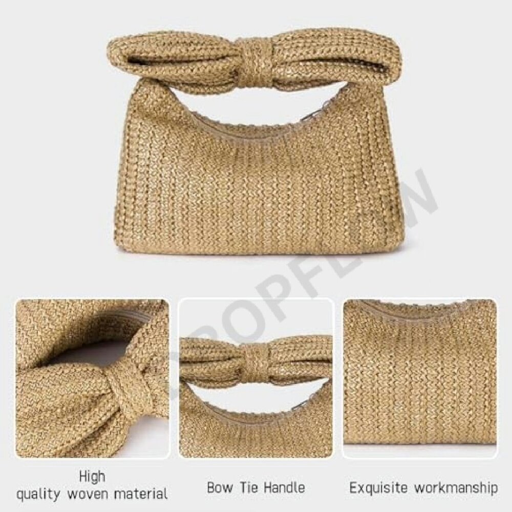 Straw Woven Clutch Bag Elegant Boho Chic Beach Vacation Evening Party Wear - Picture 5 of 8